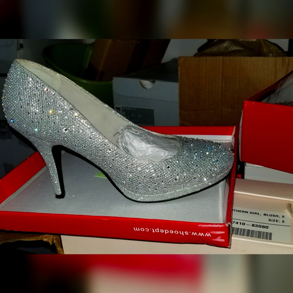 silver slipper glitter heels